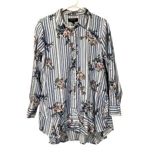 RD Koko Anthropologie Linen Blouse Size S Floral Button Down Cottagecore Ruffles